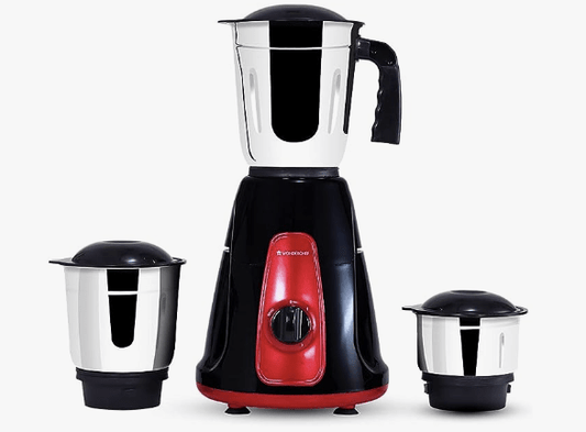 Wonderchef Platinum 550W Mixer Grinder | 3 leak-proof stainless steel Jars with secure lids | Powerful 550W motor | 3-Speed & Pulse Function | Anti Skid Feets | 5 years warranty on motor | Black & Red