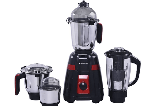 Wonderchef Platinum 750W Mixer Grinder | 4 Stainless Steel Jars with Fruit Filter Jar | Powerful 750W motor | 3-Speed & Pulse Function | Anti Skid Feets | 5 years warranty on motor | Black & Red