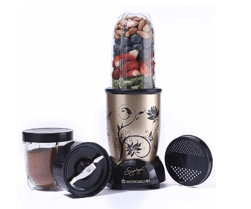 Wonderchef Nutri-blend Mixer, Grinder & Blender | Powerful 400W 22000 RPM 100% Full Copper Motor | Stainless Steel Blades | 2 Unbreakable Jars | 2 Years Warranty | Recipe book by Chef Sanjeev Kapoor | Champagne