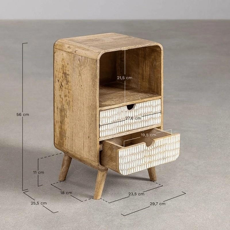 Riva Side Table | Wood Finish Nightstand with Woven Drawers | 2-Drawer Design | Bedroom or living room table