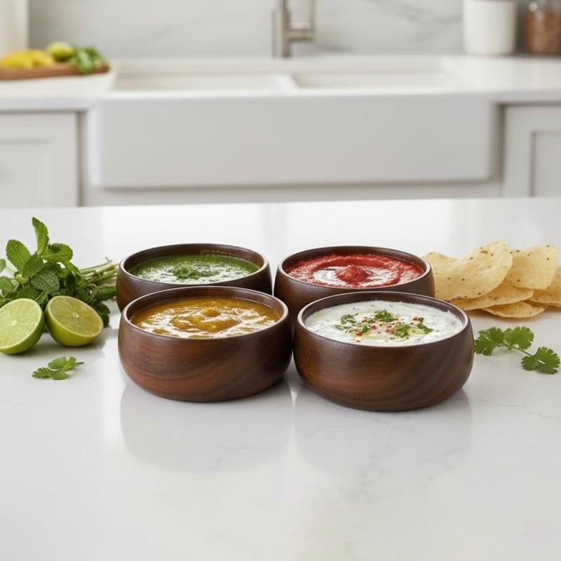 Chutney Bowl Set of 4 | Dryfruits Bowl Set | Wooden Bowl Set