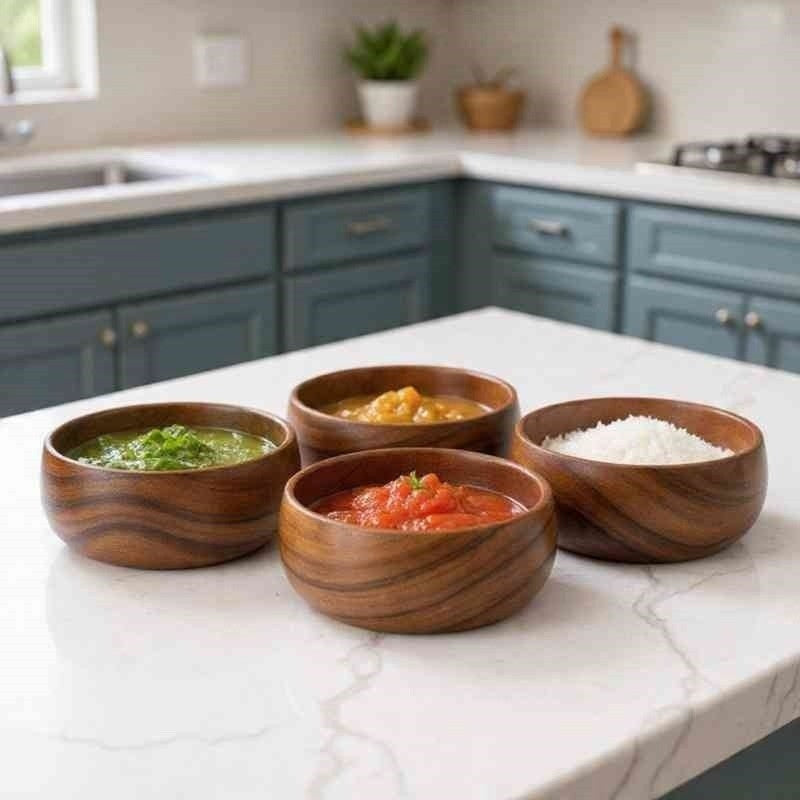 Chutney Bowl Set of 4 | Dryfruits Bowl Set | Wooden Bowl Set