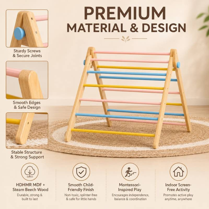 Wooden Pikler Triangle for Kids — Montessori Indoor Climber & Activity Toy