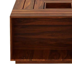 GeoNest Sheehsam solid wood Coffee Table | Wooden Finish with Geometric Top | Storage Shelves | Living Room
