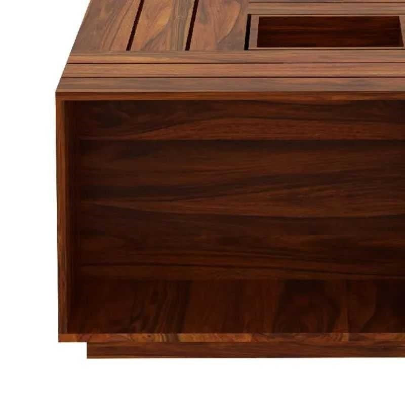 GeoNest Sheehsam solid wood Coffee Table | Wooden Finish with Geometric Top | Storage Shelves | Living Room