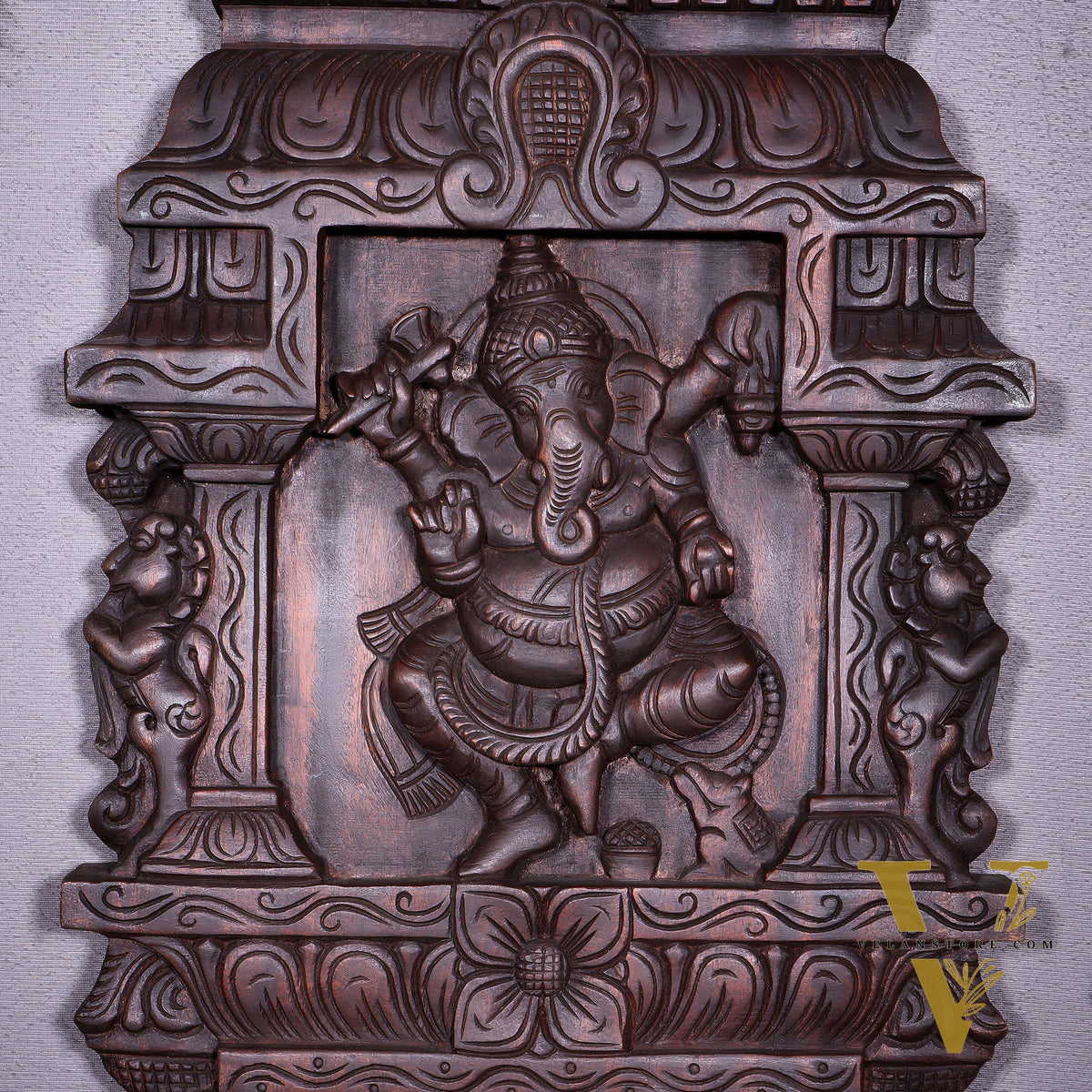 Wooden Dancing Ganesha Wall Hanging Panel – Handcrafted 23.6"