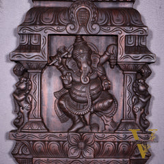 Wooden Dancing Ganesha Wall Hanging Panel – Handcrafted 23.6"
