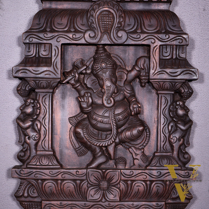Wooden Dancing Ganesha Wall Hanging Panel – Handcrafted 23.6"