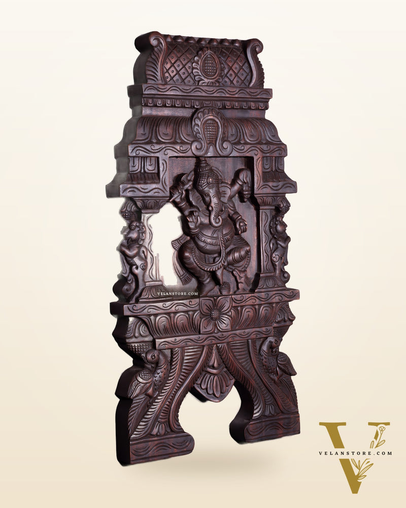 Wooden Dancing Ganesha Wall Hanging Panel – Handcrafted 23.6"