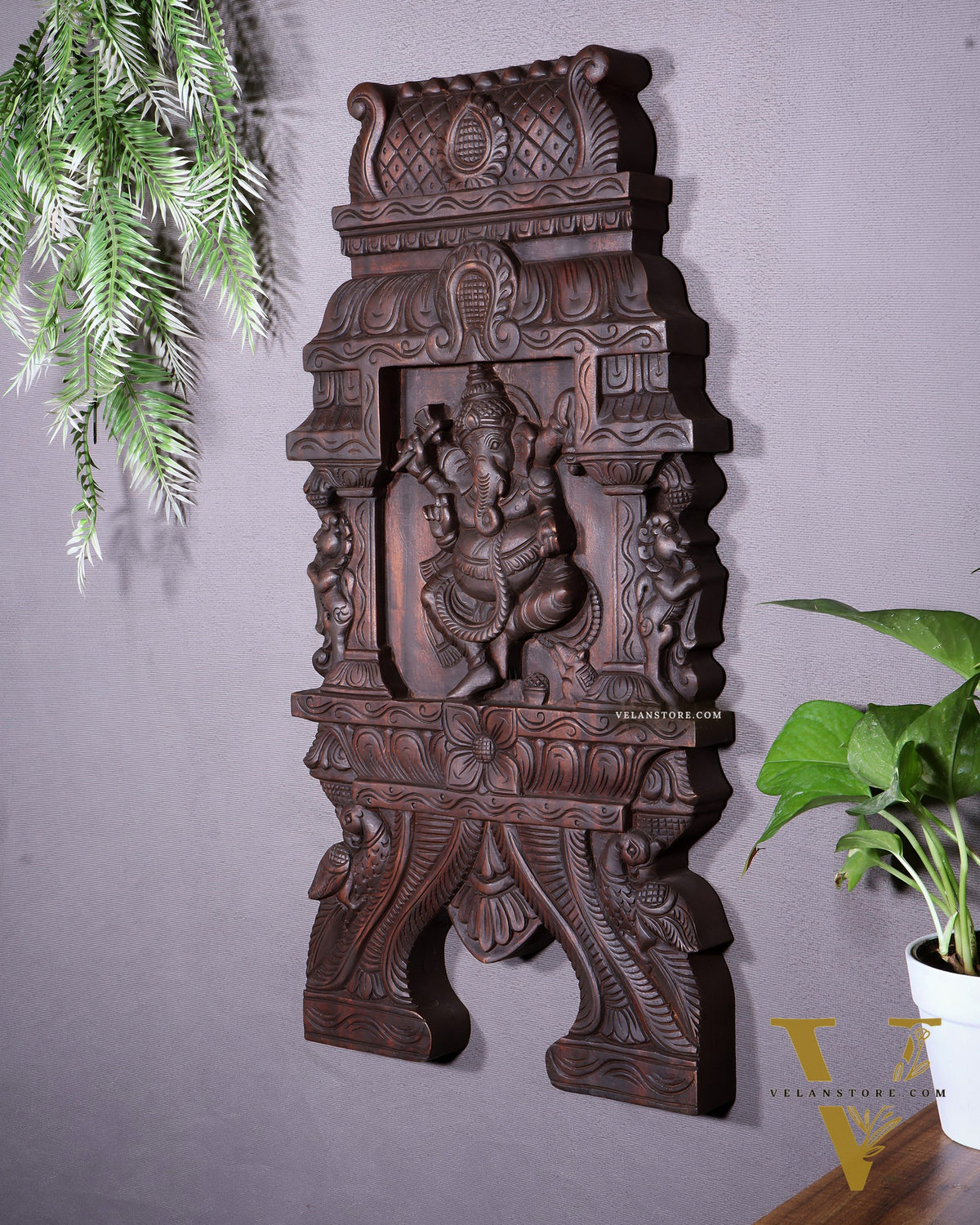 Wooden Dancing Ganesha Wall Hanging Panel – Handcrafted 23.6"