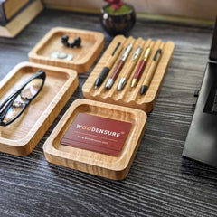Woodensure Premium Modular Wooden Desk Organizer Set of 4 for Employees, Clients & Corporate Gifts