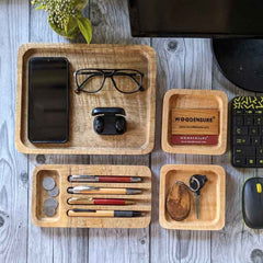 Woodensure Premium Wooden Desk Tray Organizer Set of 4 for Employees, Clients, Executives & Corporate Gifts