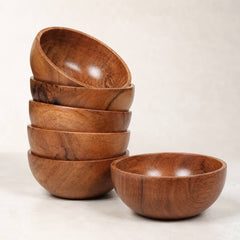 Wood Eating Bowl Set of 6 | Wooden Eating Bowls | Eating Bowl Set Wooden Set of 6