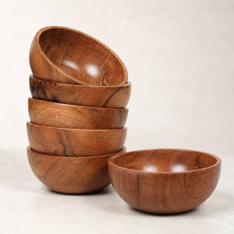 Wood Eating Bowl Set of 6 | Wooden Eating Bowls | Eating Bowl Set Wooden Set of 6