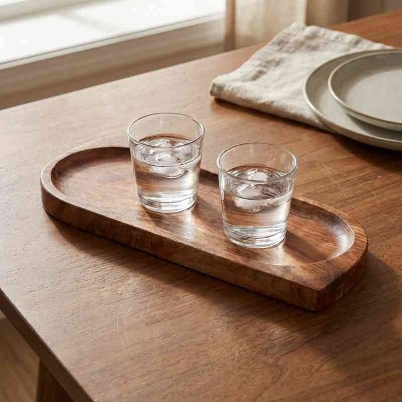 Wooden Serving Platter Set of 2 | Wood Platter | Acacia Wood Tray Set | Wooden Platter