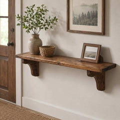 Farmhouse Wall Key Organizer with Wooden Display Shelf, Rustic Entryway Key Holder