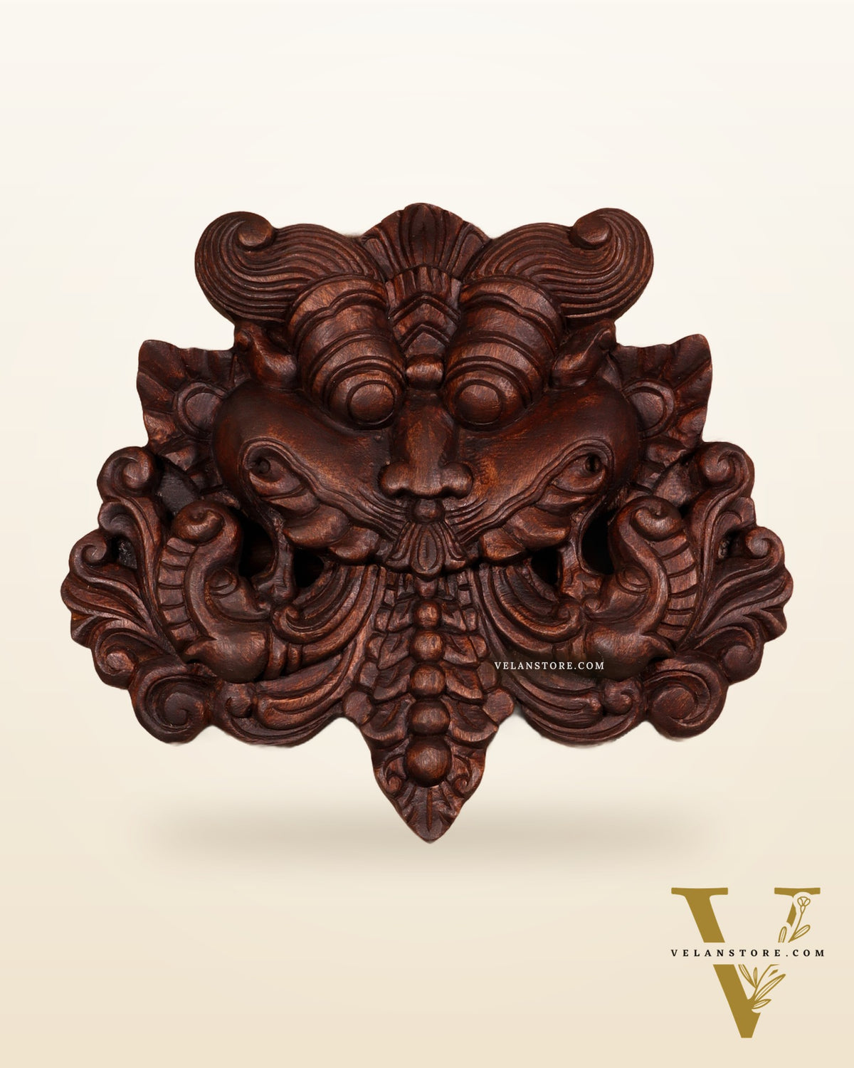 Wooden Kirtimukha Yali Wall Hanging Nazarbattu 12" Handcrafted Protection Charm