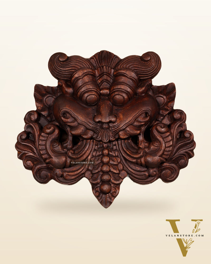 Wooden Kirtimukha Yali Wall Hanging Nazarbattu 12" Handcrafted Protection Charm
