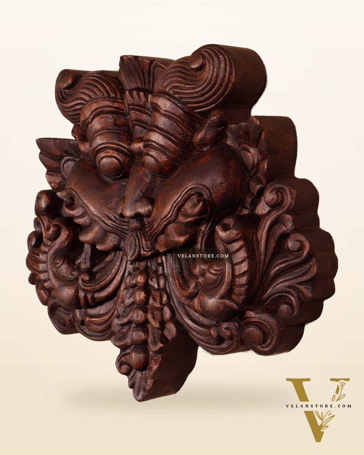 Wooden Kirtimukha Yali Wall Hanging Nazarbattu 12" Handcrafted Protection Charm