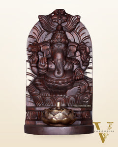 Wooden Lord Ganesha Carved Wall Hanging Shelf – Decorative Display Shelf 12"