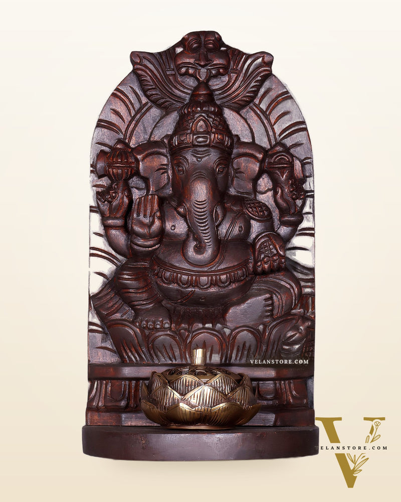 Wooden Lord Ganesha Carved Wall Hanging Shelf – Decorative Display Shelf 12"