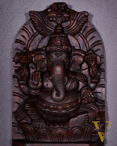 Wooden Lord Ganesha Carved Wall Hanging Shelf – Decorative Display Shelf 12"