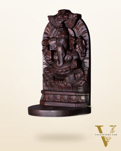 Wooden Lord Ganesha Carved Wall Hanging Shelf – Decorative Display Shelf 12"