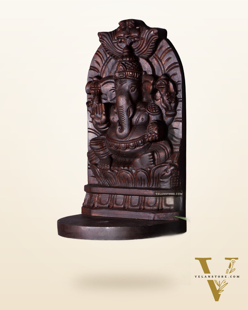 Wooden Lord Ganesha Carved Wall Hanging Shelf – Decorative Display Shelf 12"