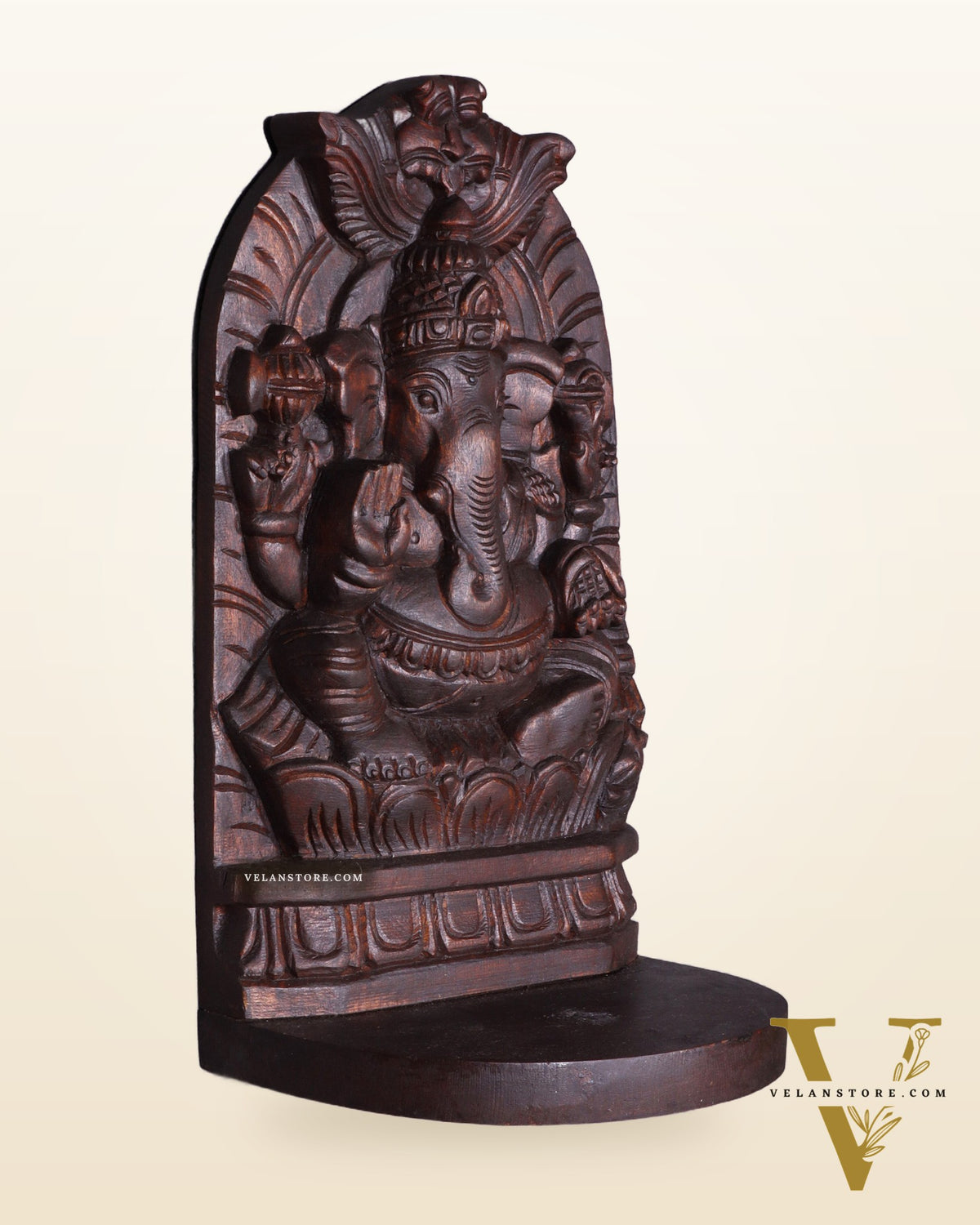 Wooden Lord Ganesha Carved Wall Hanging Shelf – Decorative Display Shelf 12"