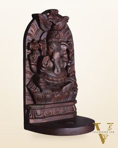 Wooden Lord Ganesha Carved Wall Hanging Shelf – Decorative Display Shelf 12"