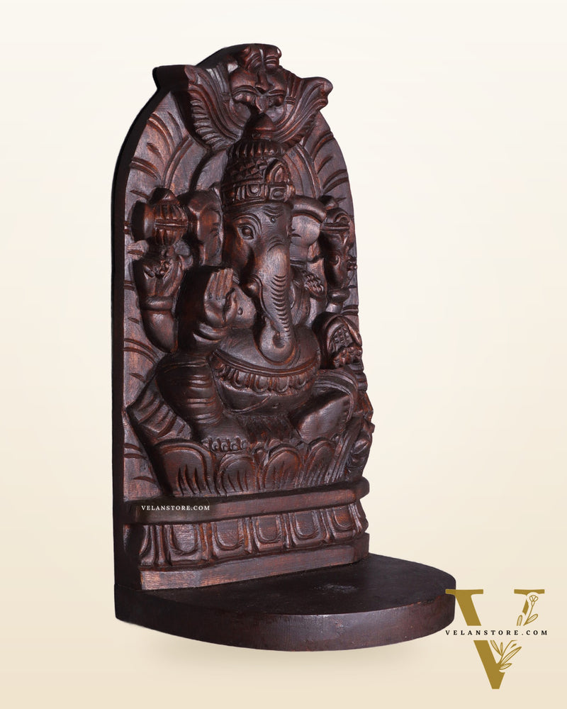 Wooden Lord Ganesha Carved Wall Hanging Shelf – Decorative Display Shelf 12"