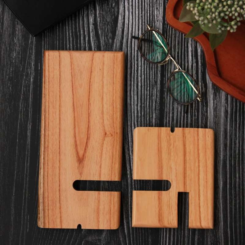 Woodensure Personalized Logo Engraved Wooden Mobile Phone Stand for Employees, Clients & Corporate Gifts