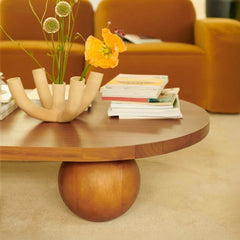 Sphere Solid Wood Oval Coffee Table with Sculptural Ball Legs – Minimalist Living Room Furniture