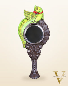 Wooden Parrot Design Hanging Mirror – Handcrafted Elegance