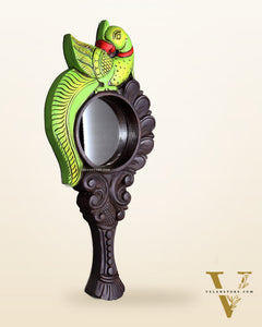 Wooden Parrot Design Hanging Mirror – Handcrafted Elegance