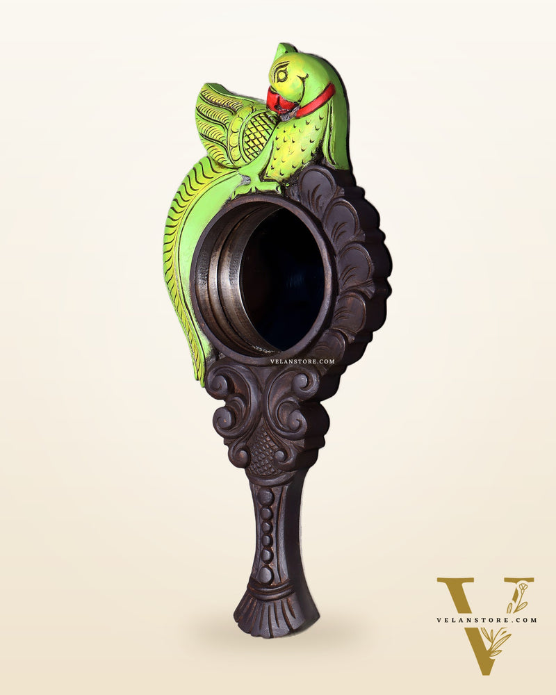 Wooden Parrot Design Hanging Mirror – Handcrafted Elegance