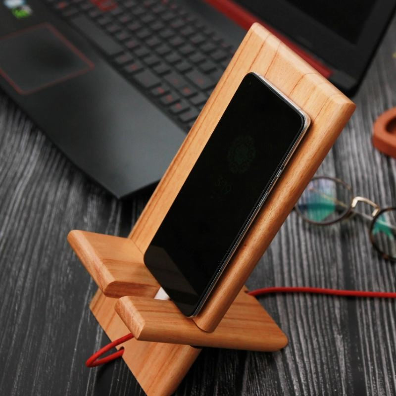 Woodensure Personalized Logo Engraved Wooden Mobile Phone Stand for Employees, Clients & Corporate Gifts