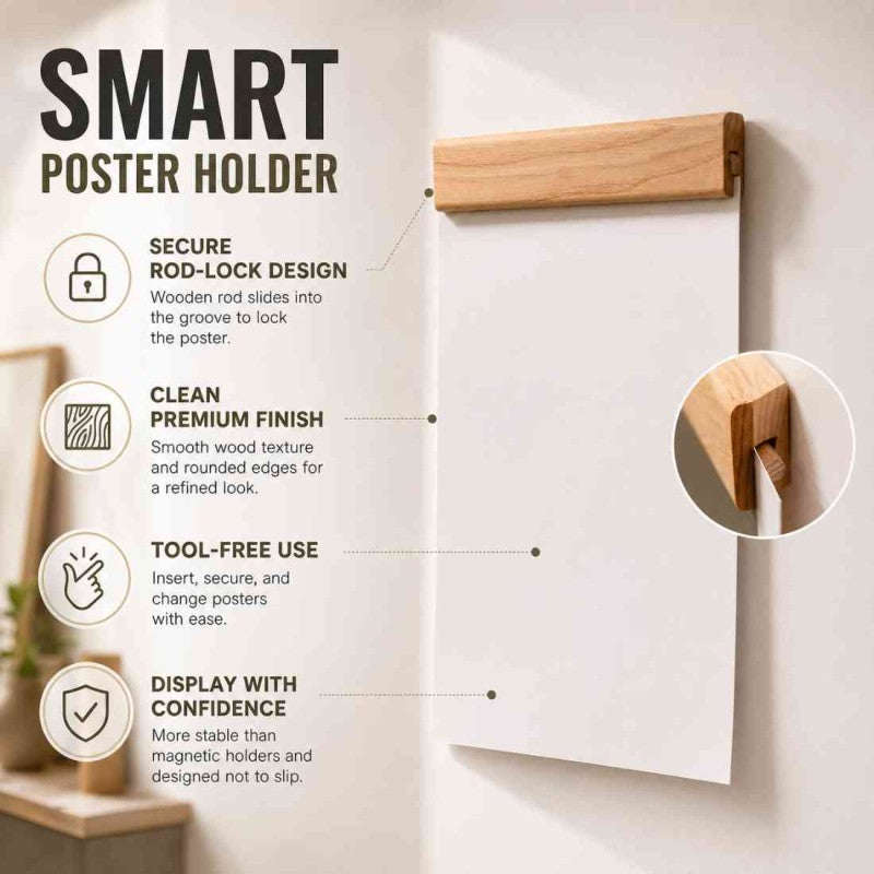 Acacia Wood Poster Hanger, Poster Holder – Wooden Locking Rod Design