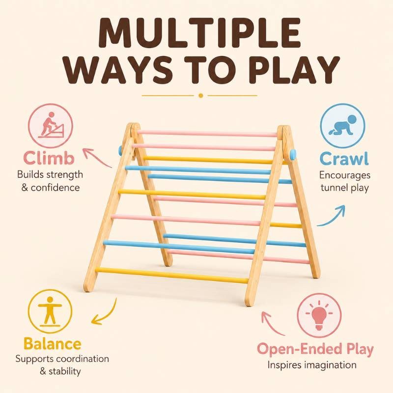 Wooden Pikler Triangle for Kids — Montessori Indoor Climber & Activity Toy