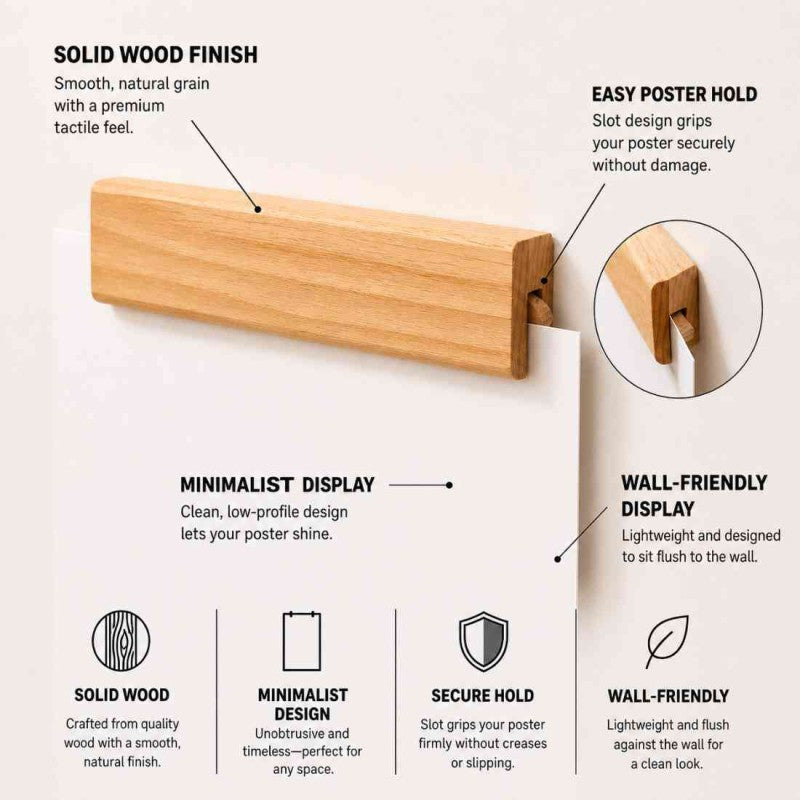 Acacia Wood Poster Hanger, Poster Holder – Wooden Locking Rod Design