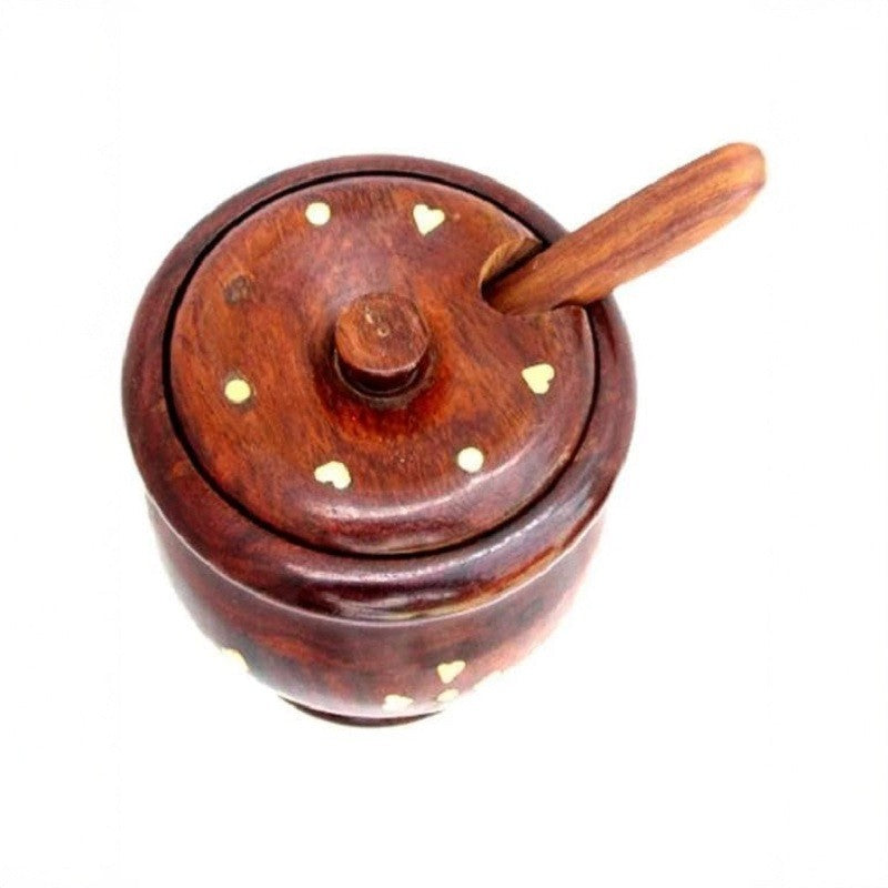 Acacia Wood Salt Box with Lid & Spoon – Multipurpose Wooden Kitchen Storage Container