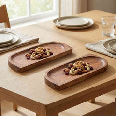 Wooden Serving Platter Set of 2 | Wood Platter | Acacia Wood Tray Set | Wooden Platter
