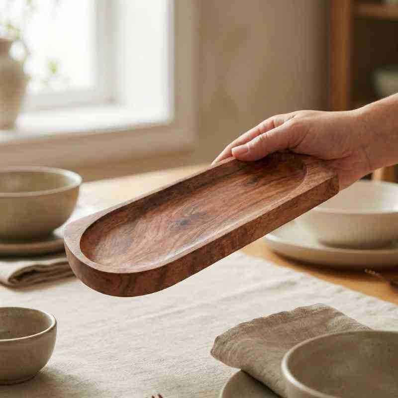 Wooden Serving Platter Set of 2 | Wood Platter | Acacia Wood Tray Set | Wooden Platter