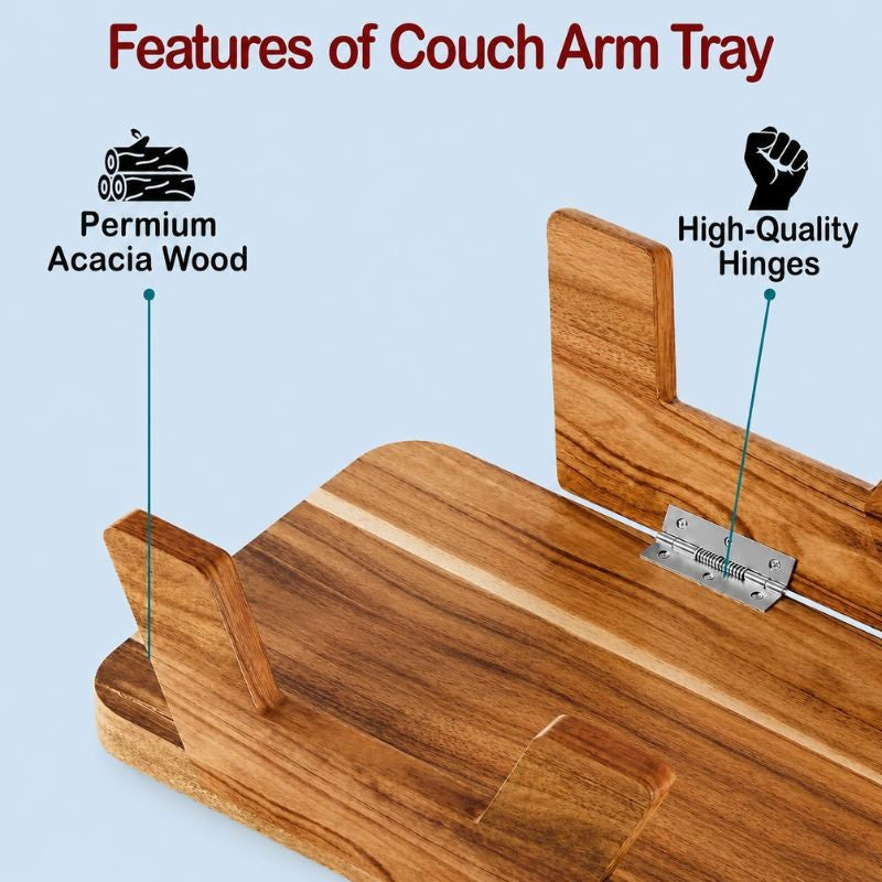 Luxury Wooden Sofa Arm Tray – Clip-On Couch Armrest Table for Drinks, Snacks & Remote