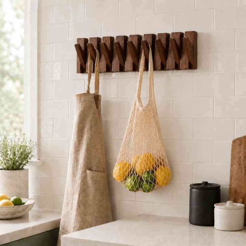 Acacia Wood Foldable Wall Hook Rack – Flip-Down Coat, Suit & Key Hanger (Space-Saving)