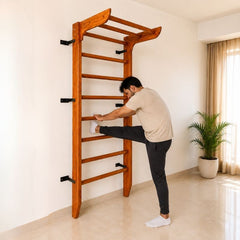 Wooden Swedish Wall Bar Ladder with Pull-Up Bar – Solid Wood Gymnastics Stall Bars for Home Gym, Stretching & Physiotherapy