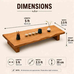 Japanese Style Solid Wood Tatami Tea Table Set with Cushioned Floor Chairs - Rectangular Wooden Low Table