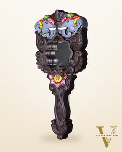 Wooden Twin Elephant Wall Hanging Mirror with Lotus Motif – Handcrafted