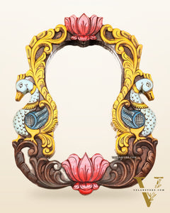 Wooden Twin Peacock Wall Hanging Mirror with Lotus Motifs – Handcrafted (14.5 inches)
