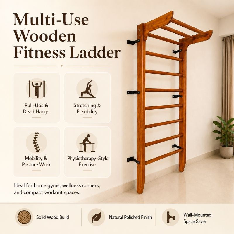 Wooden Swedish Wall Bar Ladder with Pull-Up Bar – Solid Wood Gymnastics Stall Bars for Home Gym, Stretching & Physiotherapy
